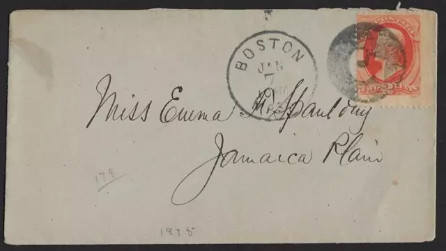 US 1875 Sc 178 TIED BOSTON NEGATIVE 5 FANCY CANCEL