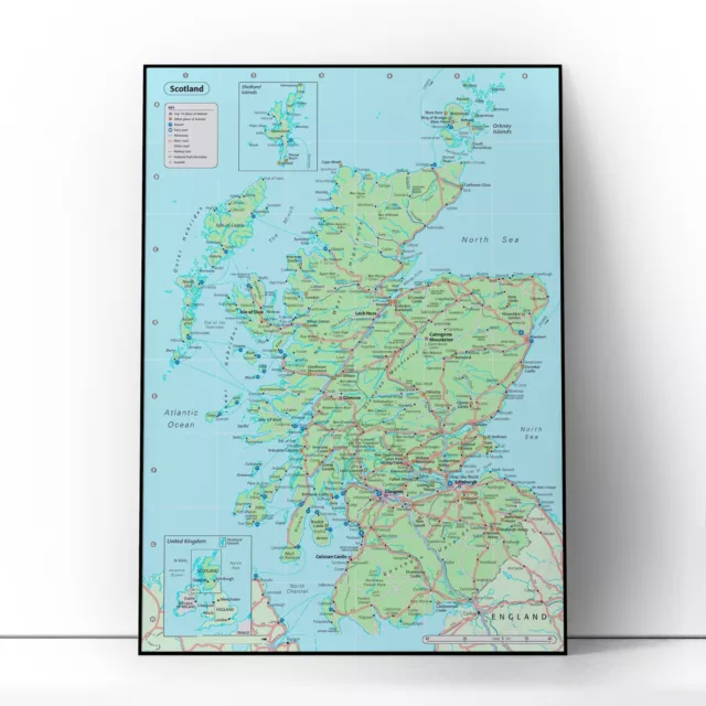 Scotland Map Poster Wall Art Chart Map Of Scotland Poster Upto A2 Size