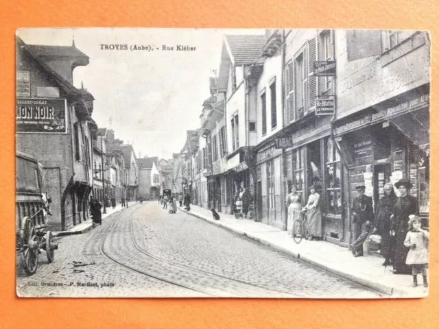 Carte Postale Ancienne 1900 TROYES Aube RUE KLEBER Animés de Henri STOCKY