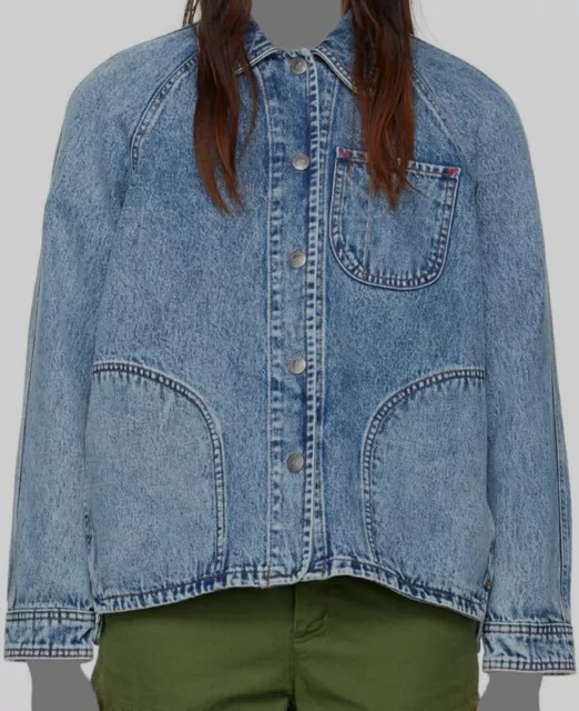 $372 A.P.C. Women's Blue Suzanne Bleached Denim Jacket Coat Size FR 36/ US 4