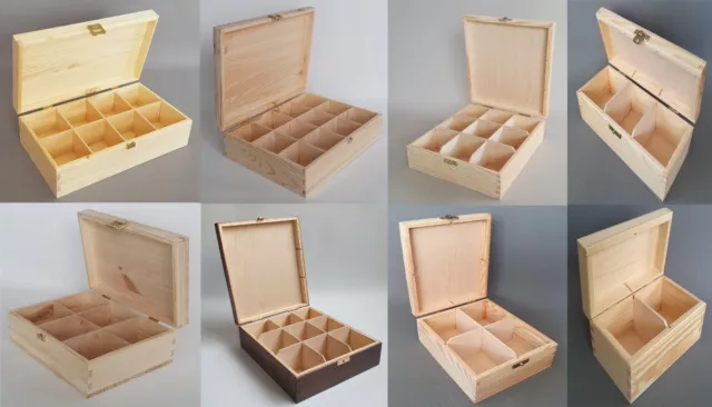 Wooden Tea Bags Box Chest 2, 3, 4, 6, 8, 9, 12 Compartments Multi Sizes Chest
