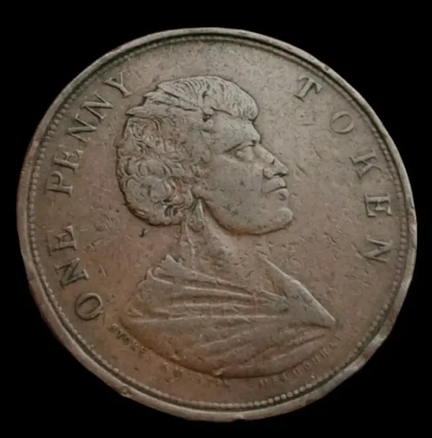 1857-1881 seltene Neuseeland One Penny Token Münze Auckland Maori Head GB UK