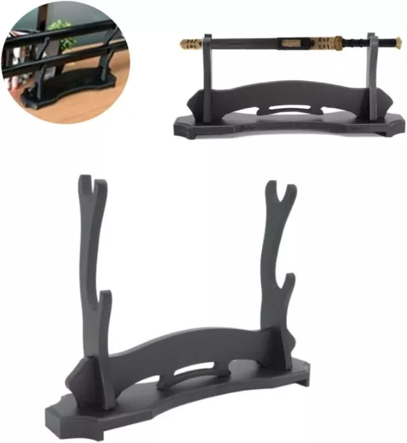 UK Seller Sword Stand Katana Holder Knife Hanger Black Wood Display 2 Layers