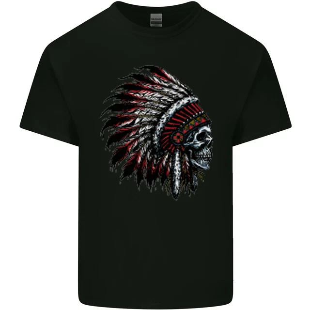 Indian Skull Headdress Biker Motorcycle Mens Cotton T-Shirt Tee Top