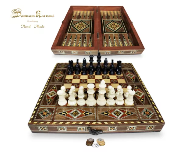 30 cm Schachspiel  Backgammon,Brett inkl. Holz Steine & Kunststoffschachfiguren