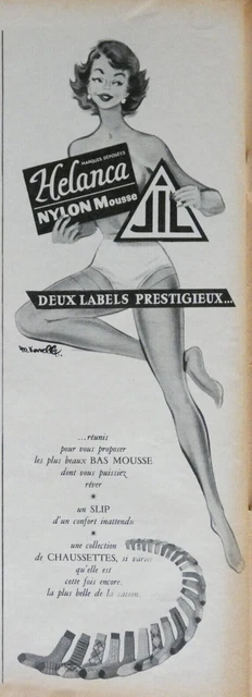 Publicité De Presse 1956 Jil Bas En Mousse Helanca Nylon Slip Et Chaussettes