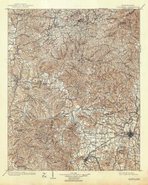 1901 Topo Map of Columbia Tennessee Maury County