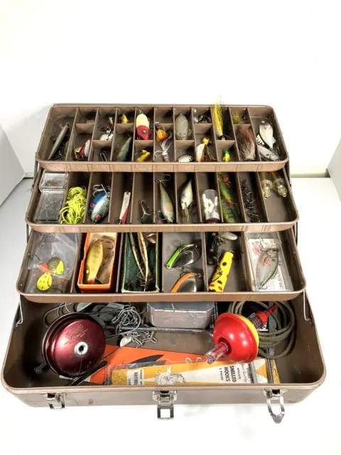 VINTAGE FISHING TACKLE box with quality lures. A big nice all in