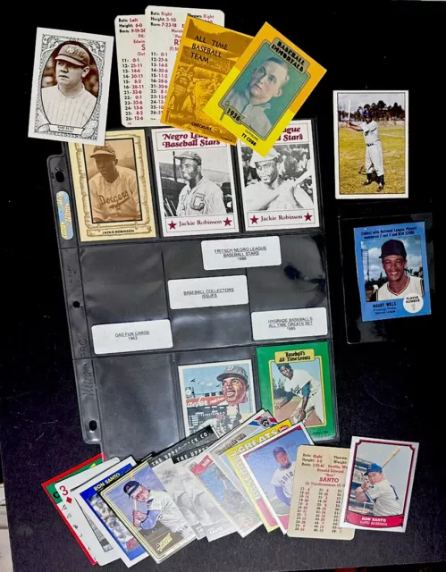 Lot Of 27 Jackie Robinson Babe Ruth Ty Cobb Ron Santo Baseball Cards Dodgers HOF