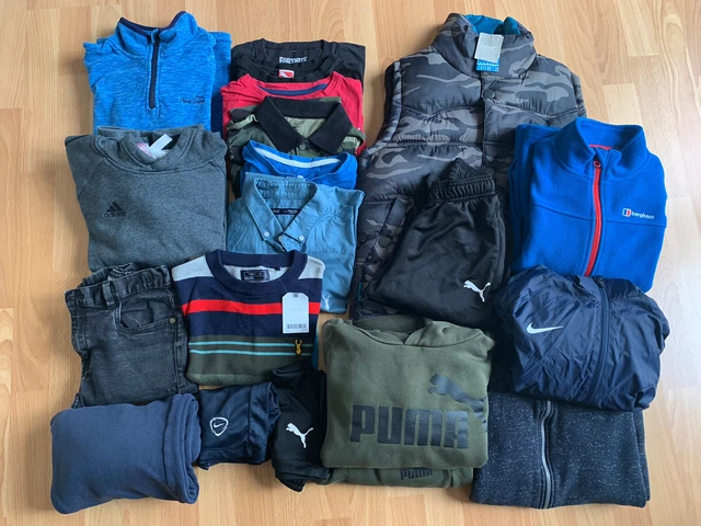 Pacchetto abbigliamento ragazzo 19 articoli alcuni nuovi, età 11-12 successivi, Puma, Berghaus, Adidas