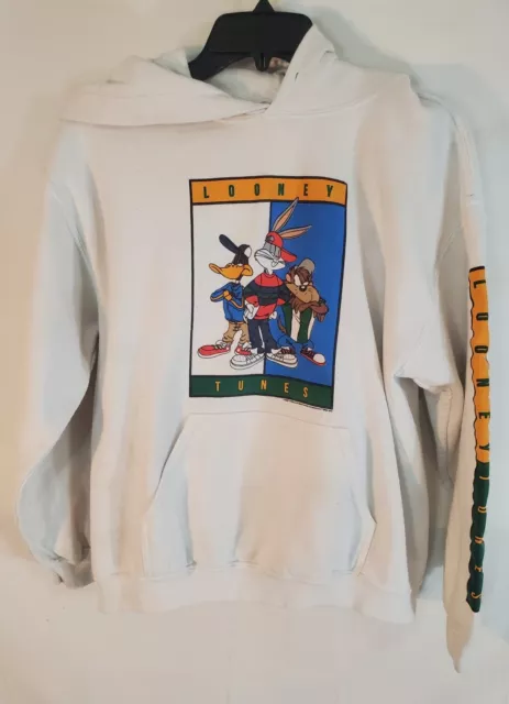 Vintage Looney Tunes White Size Small Bugs Bunny, Taz Hoodie Sweatshirt