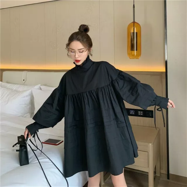 Women Girl Long Shirt Blouse Top Dress Puff Sleeve Lolita Vintage Loose Cute SPW