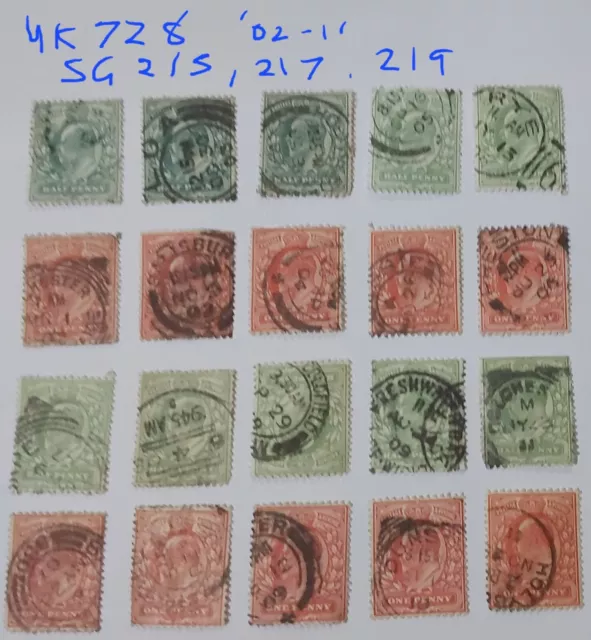 GB KEVII 1/2d SG215 & 217, 1d SG219, CDS 1 for each year 1902 to 1911 (UK728)