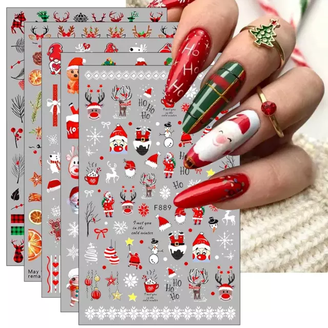 10 Sheets Christmas Nail Art Stickers Decals Self-Adhesive Pegatinas Uñas Snowfl