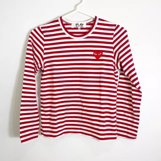 Comme Des Garçons Play Boys Shirt Red Striped Heart Long Sleeve Shirt Size XS