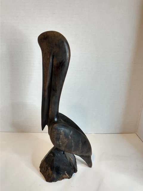 VTG Hand Carved Ironwood Pelican Statue - Nautical Beach Décor Figurine