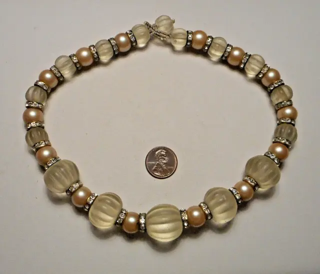 Vintage Gripoix Frosted Glass Melon Bead Faux Pearl Deco Necklace DD Ryan Estate