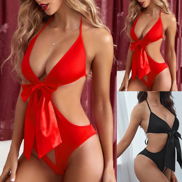 Night Bra Bust up Women Lace Bodysuit Teddy Lingerie Floral Self Knot Front