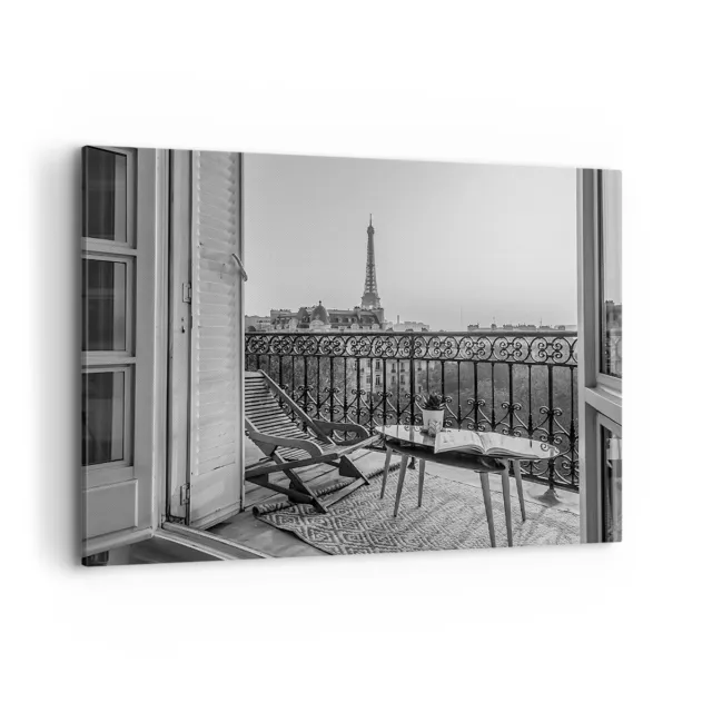 Impression sur Toile 100x70cm Tableaux Image Photo Noir Et Blanc Paris Balcon