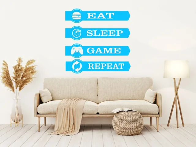 Adesivo da parete Eat Sleep Game Ripeti decalcomania gioco camera trasferimento Xbox PS5 vinile D 2