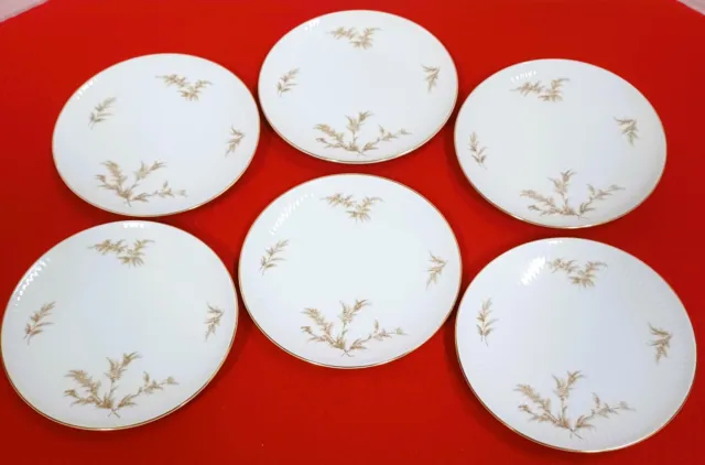 6 Thomas Bavaria Rosenthal Bread Plates 50s Brown Leaves Ribbed Gold Trim 07495