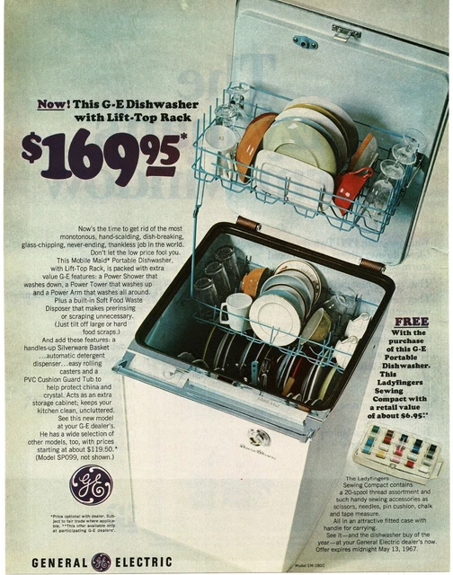 1967 GE GENERAL Electric Mobile Maid Portable Dishwasher Vintage Print