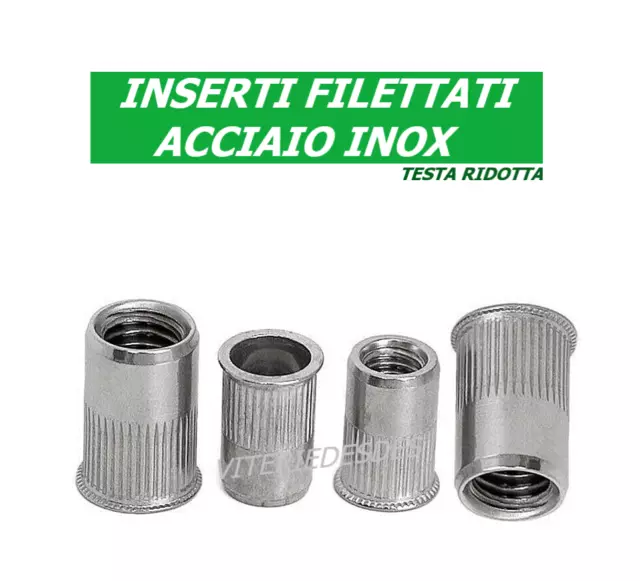 Inserti Filettati In Acciaio Inox M3 M4 M5 M6 M8 M10 Rivetti Testa Ridotta Ftr