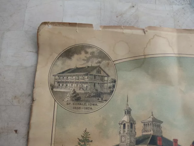 1889 RARE Séminaire Wartburg Dubuque Iowa Milwaukee Lithographie Antique 2