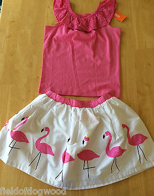 NWT Gymboree Fruit Punch Eyelet shirt Top Flamingo Skirt Set 8,10 Girls