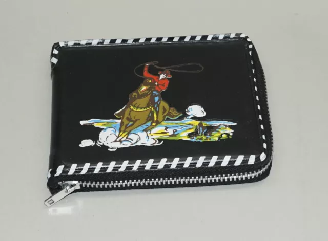 1950S Mint Old Store Stock Unused Cowboy Western Child's Zipper Wallet (Black)