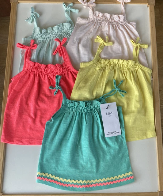 G162. Baby Girl 6-9 months NEW 5 Tops. M&S. COTTON. BUILD A BUNDLE