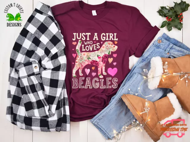 Just A Girl Who Loves Beagles Dog Lover Silhouette Flower Gifts T-Shirt