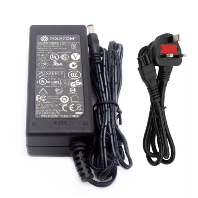 24V 0.5A Polycom AC Adapter SPS-12A-015 Power Supply Cord Charger