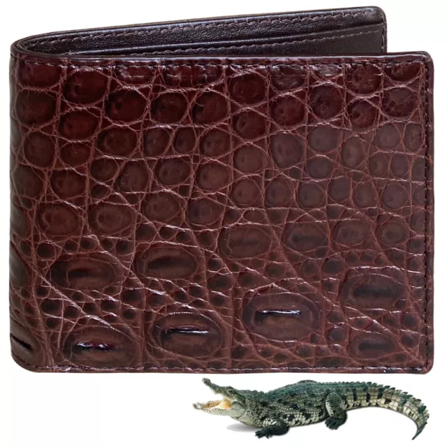 Brown Alligator Wallet Men Crocodile Leather Skin Bifold Wallet Handmade Gift