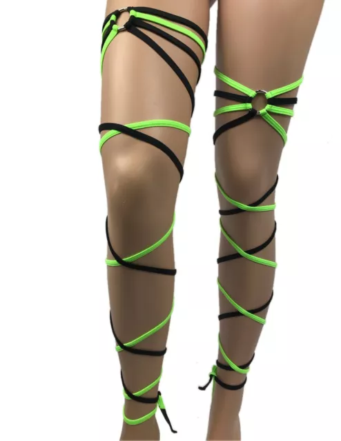 Leg Wraps Neon Green Black Garter Thing Wrap Gartini Rave Outfits Clubwear UV 3