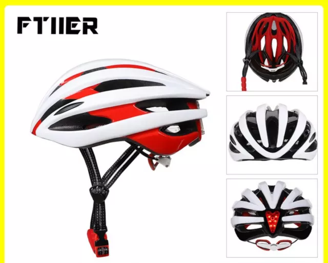 FTIIER Cycling Ultralight Helmet Road Bike MTB Rear Light Riding Hat 56-62cm