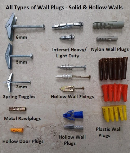 HOLLOW Cavity Wall Fixings - ALL TYPES - Screws Hollow, Plasterboard Plugs, Stud