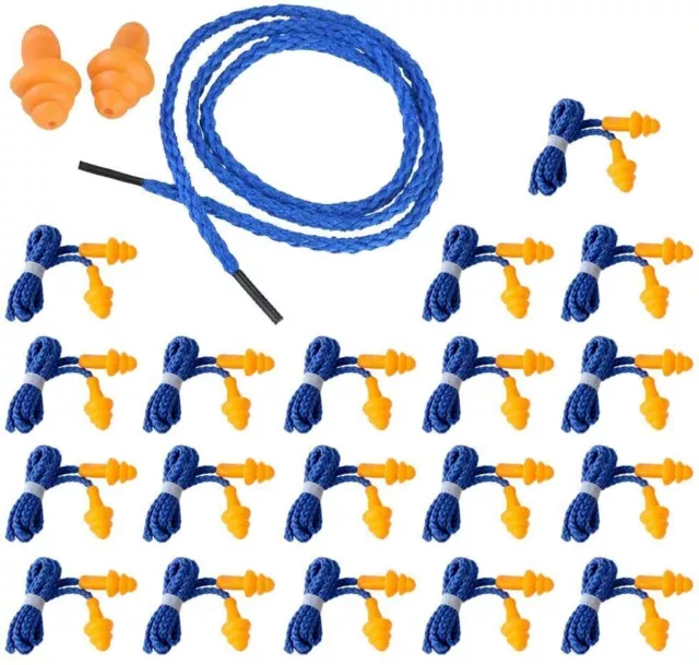 20Pcs New Soft Silicone Corded Ear Plugs Reusable Hearing Protection Earplugs 2