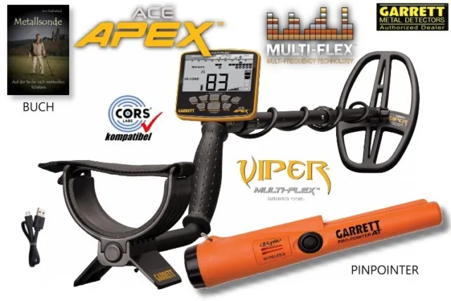 Garrett ACE APEX Metalldetektor & Pinpointer PRO-Pointer AT Z-Lynk & Buch