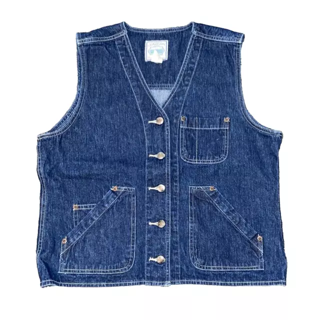 St Johns Bay Jean Vest Womens Large Blue Denim Western Cowgirl 90s Vintage Top