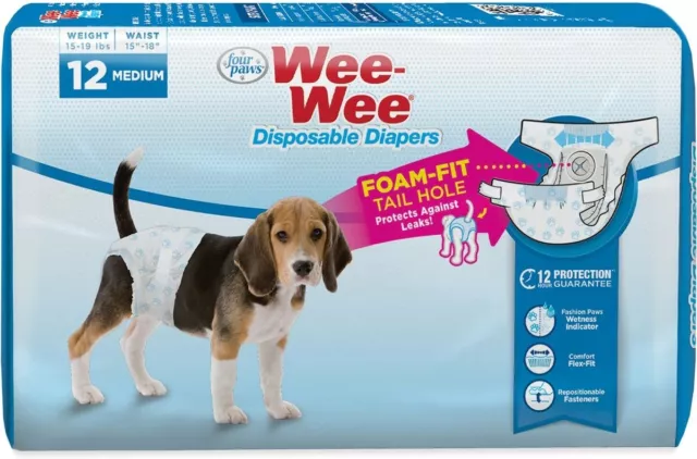 Four Paws Wee-Wee Disposable Diapers 12 pack Medium White Puppy Dog
