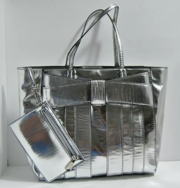 ZAC POSEN  Metallic Silver * Shirley Bow * Attached Coin Purse *Handbag