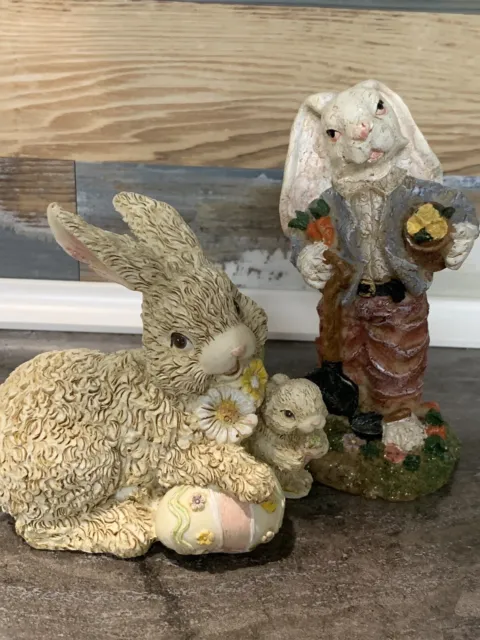 Cute Vintage Resin Easter Bunny Figurines Set Of 2