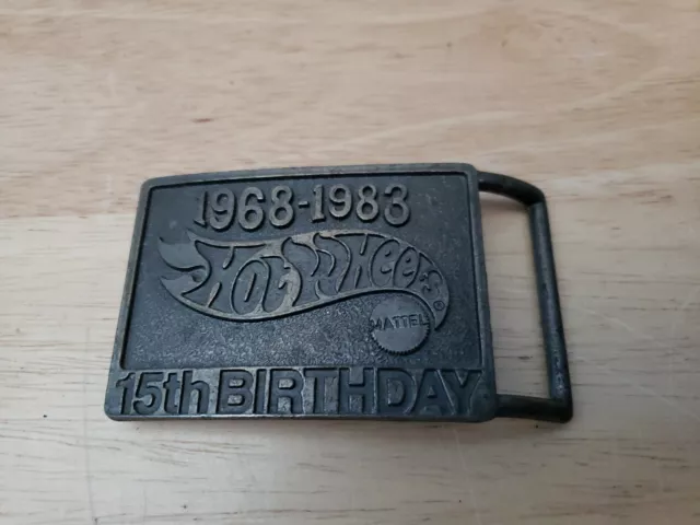 Vintage 1968-1983 Hot Wheels Mattel 15th Birthday Brass Belt Buckle Vtg 1982