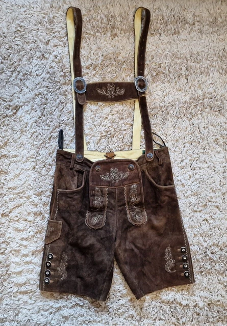 H. Moser Lederhosen Pantaloncini in pelle Trachten Pantaloni con BRETELLE...