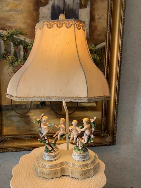VINTAGE 21& TALL Capodimonte? Porcelain Cherubs Table Lamp $49.95 ...