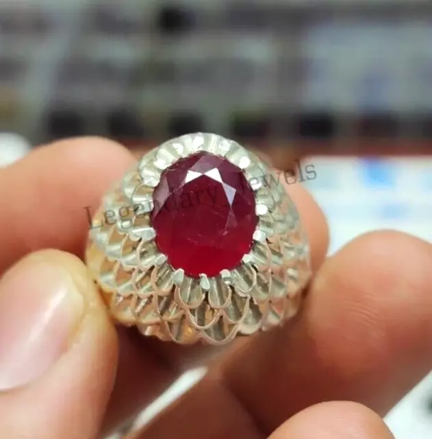 Natural Ruby Gemstone Ring  With 925 Sterling Silver Men's Ring Men's Jewelry
