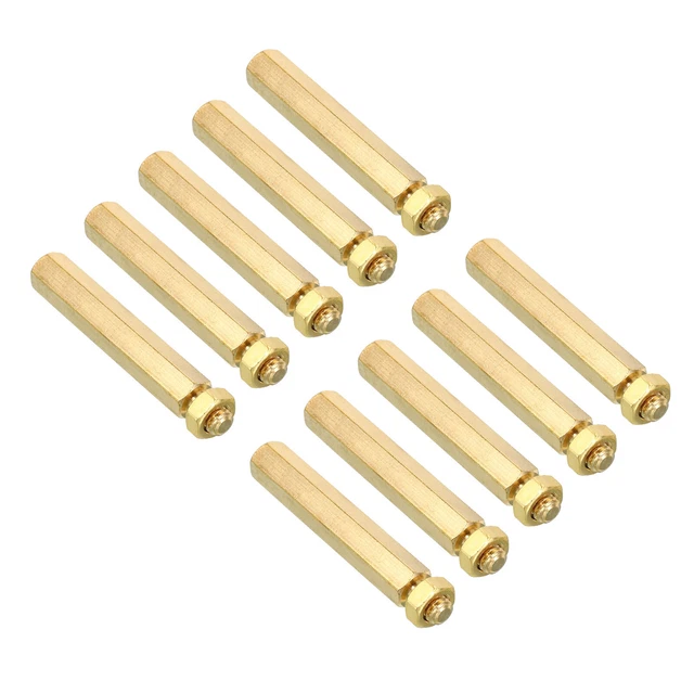 40mm+6mm M5 Standoff Screws 5 Pack Brass Hex PCB Standoffs Nuts Gold Tone