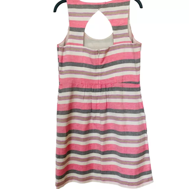 Loft Dress Womens 8 Pink White Stripe Linen Blend Sleeveless Cut Out Back Zip