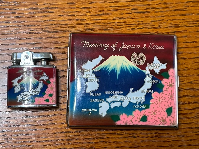 Vintage of Japan and Korea Cigarette Lighter & Case with Box - Original box